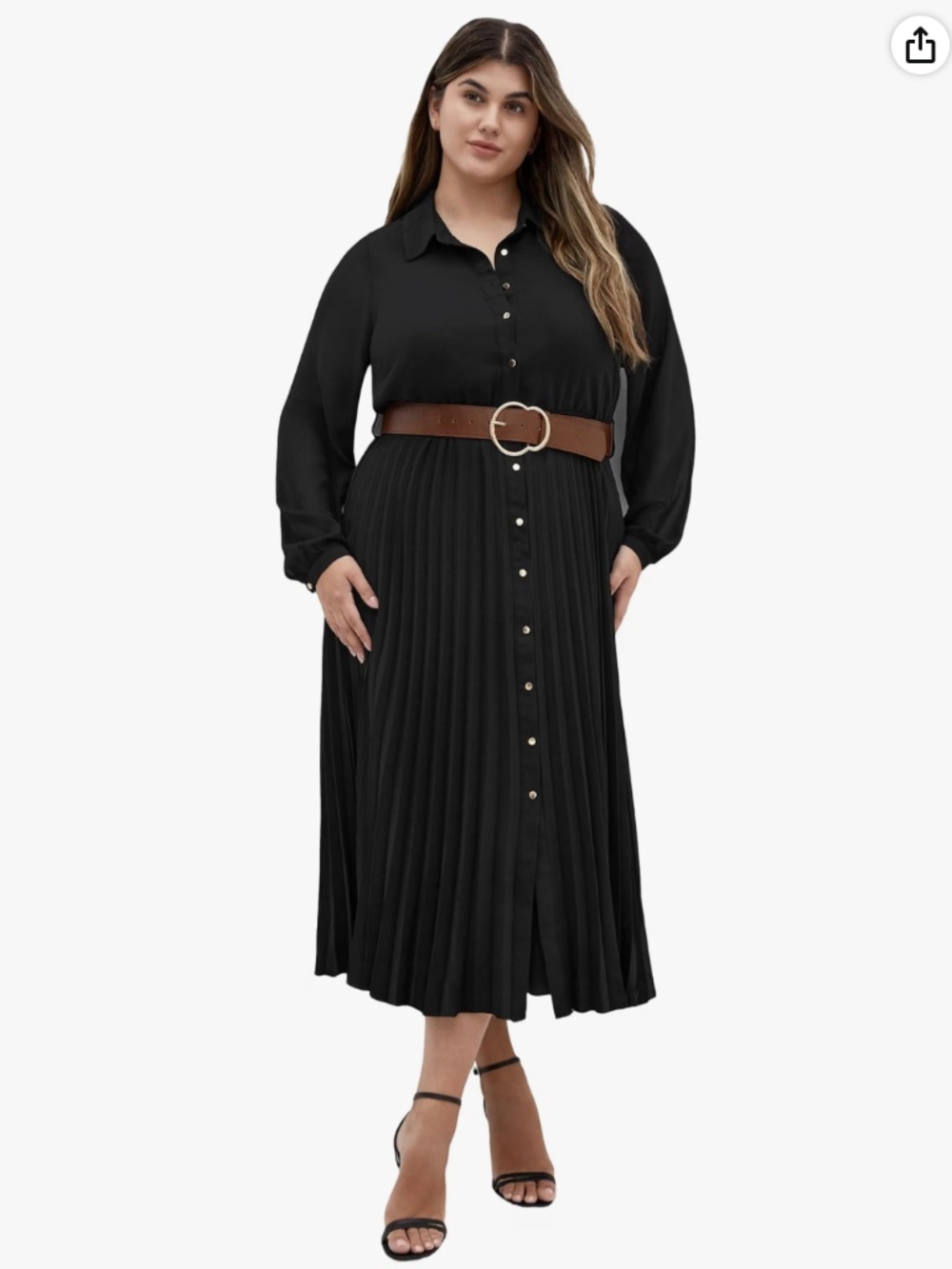 City Chic Black Long-Sleeve Pleated Button Midi Dress WORN ONCE Size 20W